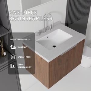 English Elm 24 Inch Wall Mounted Floating Vanity with Cultured Marble Sink and Soft Close Storage B2775S00103