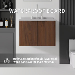 English Elm 24 Inch Wall Mounted Floating Vanity with Cultured Marble Sink and Soft Close Storage B2775S00103