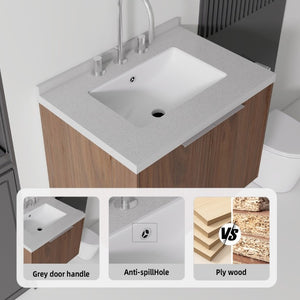 English Elm 24 Inch Wall Mounted Floating Vanity with Cultured Marble Sink and Soft Close Storage B2775S00103