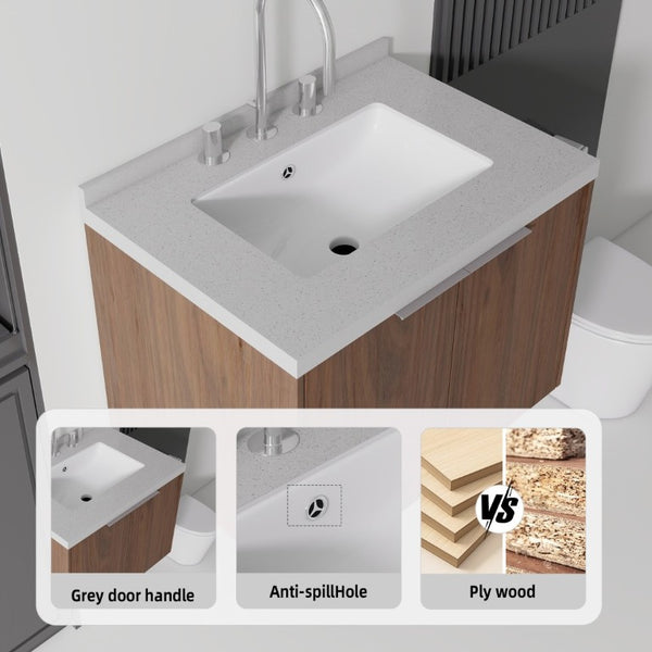 English Elm 24 Inch Wall Mounted Floating Vanity with Cultured Marble Sink and Soft Close Storage B2775S00103