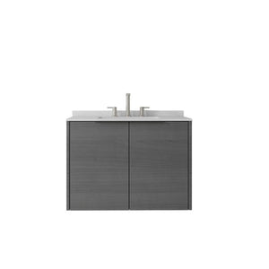 English Elm 30 Inch Wall Mounted Bathroom Vanity with Cultured Marble Top and Soft Close Door Grey Carrara White - A B2775S00104