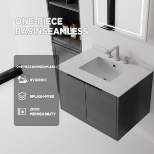English Elm 30 Inch Wall Mounted Bathroom Vanity with Cultured Marble Top and Soft Close Door Grey Granite White - A B2775S00111