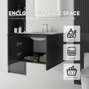 English Elm 30 Inch Wall Mounted Bathroom Vanity with Cultured Marble Top and Soft Close Door Grey Granite White - A B2775S00111