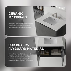 English Elm 30 Inch Wall Mounted Bathroom Vanity with Cultured Marble Top and Soft Close Door Grey Granite White - A B2775S00111
