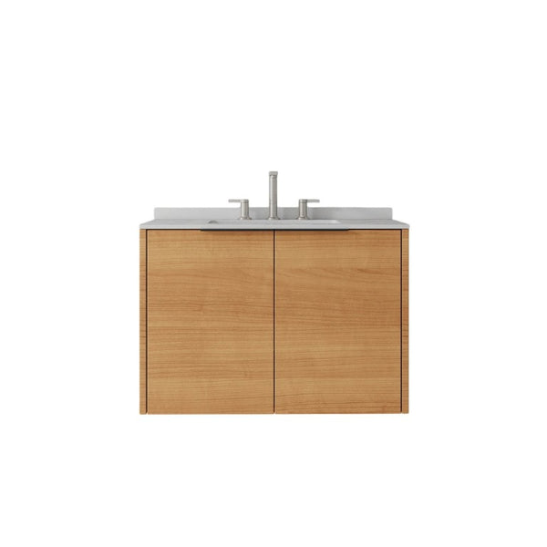 English Elm 30 Inch Wall Mounted Bathroom Vanity with Cultured Marble Top and Soft Close Door Oak Granite White - A B2775S00112