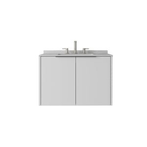 English Elm 30 Inch Wall Mounted Bathroom Vanity with Cultured Marble Top and Soft Close Door White Granite White B2775S00113