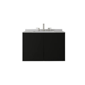 English Elm 30 Inch Wall Mounted Bathroom Vanity with Cultured Marble Top and Soft Close Door Black Granite White B2775S00114