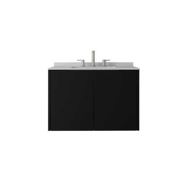 English Elm 30 Inch Wall Mounted Bathroom Vanity with Cultured Marble Top and Soft Close Door Black Granite White B2775S00114