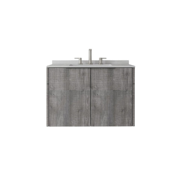 English Elm 30 Inch Wall Mounted Bathroom Vanity with Cultured Marble Top and Soft Close Door Grey Granite White - B B2775S00115