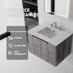 English Elm 30 Inch Wall Mounted Bathroom Vanity with Cultured Marble Top and Soft Close Door Grey Granite White - B B2775S00115