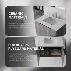 English Elm 30 Inch Wall Mounted Bathroom Vanity with Cultured Marble Top and Soft Close Door Grey Granite White - B B2775S00115