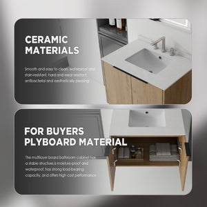 English Elm 30 Inch Wall Mounted Bathroom Vanity with Cultured Marble Top and Soft Close Door Oak Granite White - B B2775S00116