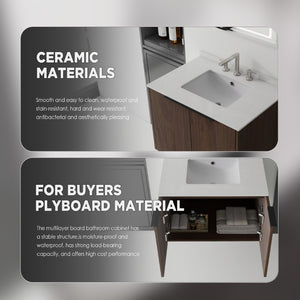 English Elm 30 Inch Wall Mounted Bathroom Vanity with Cultured Marble Top and Soft Close Door Brown Granite White B2775S00117