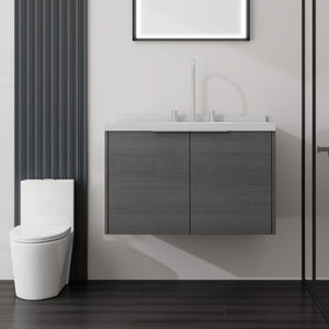 English Elm 30 Inch Floating Bathroom Vanity with Marble Top Undermount Sink and Soft Close Door Grey Carrara White - A B2775S00118