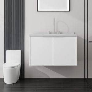 English Elm 30 Inch Floating Bathroom Vanity with Marble Top Undermount Sink and Soft Close Door White Carrara White B2775S00120
