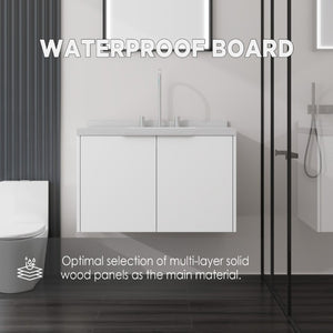 English Elm 30 Inch Floating Bathroom Vanity with Marble Top Undermount Sink and Soft Close Door White Carrara White B2775S00120