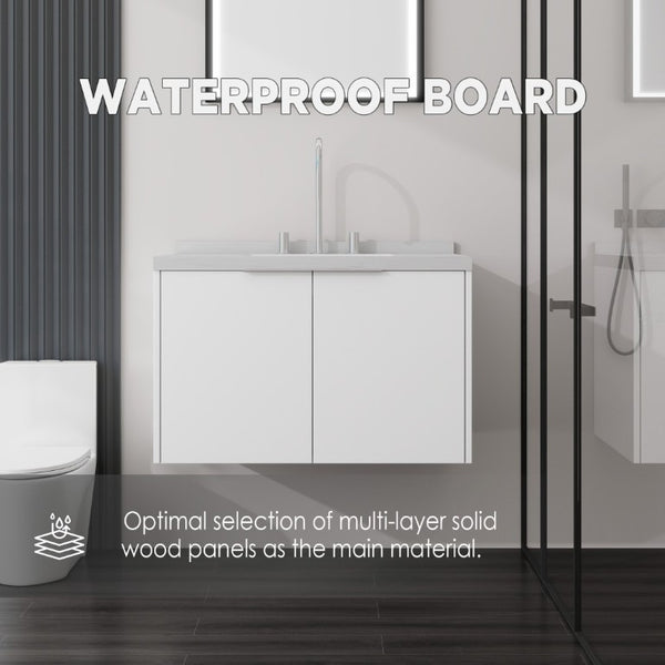 English Elm 30 Inch Floating Bathroom Vanity with Marble Top Undermount Sink and Soft Close Door White Carrara White B2775S00120