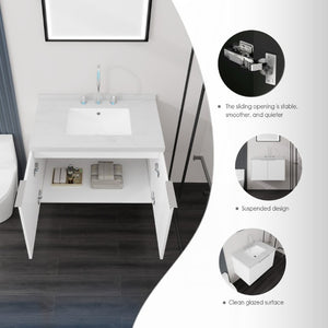 English Elm 30 Inch Floating Bathroom Vanity with Marble Top Undermount Sink and Soft Close Door White Carrara White B2775S00120