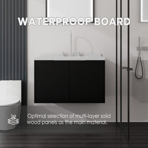 English Elm 30 Inch Floating Bathroom Vanity with Marble Top Undermount Sink and Soft Close Door Black Carrara White B2775S00121
