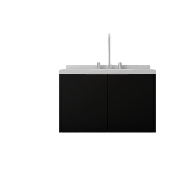 English Elm 30 Inch Floating Bathroom Vanity with Marble Top Undermount Sink and Soft Close Door Black Carrara White B2775S00121