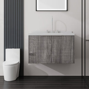 English Elm 30 Inch Floating Bathroom Vanity with Marble Top Undermount Sink and Soft Close Door Grey Carrara White - B B2775S00122