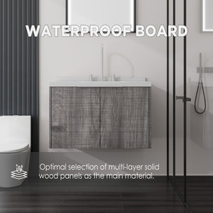 English Elm 30 Inch Floating Bathroom Vanity with Marble Top Undermount Sink and Soft Close Door Grey Carrara White - B B2775S00122