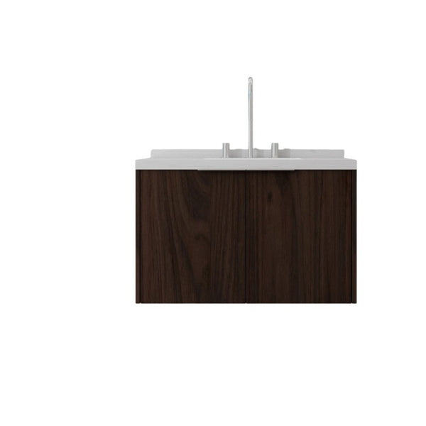English Elm 30 Inch Floating Bathroom Vanity with Marble Top Undermount Sink and Soft Close Door Brown Carrara White B2775S00124