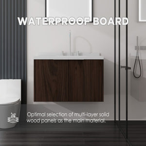 English Elm 30 Inch Floating Bathroom Vanity with Marble Top Undermount Sink and Soft Close Door Brown Carrara White B2775S00124
