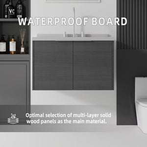 English Elm 30 Inch Floating Bathroom Vanity with Marble Top Undermount Sink and Soft Close Door Grey Granite White - A B2775S00125