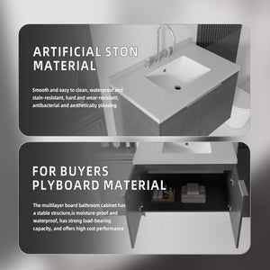 English Elm 30 Inch Floating Bathroom Vanity with Marble Top Undermount Sink and Soft Close Door Grey Granite White - A B2775S00125