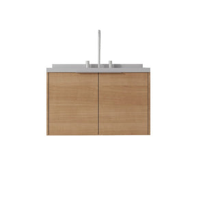 English Elm 30 Inch Floating Bathroom Vanity with Marble Top Undermount Sink and Soft Close Door Oak Granite White - A B2775S00126
