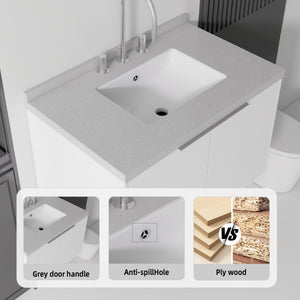English Elm 30 Inch Floating Bathroom Vanity with Marble Top Undermount Sink and Soft Close Door White Granite White B2775S00127