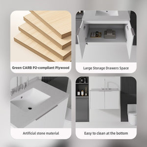 English Elm 30 Inch Floating Bathroom Vanity with Marble Top Undermount Sink and Soft Close Door White Granite White B2775S00127
