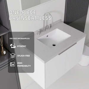 English Elm 30 Inch Floating Bathroom Vanity with Marble Top Undermount Sink and Soft Close Door White Granite White B2775S00127
