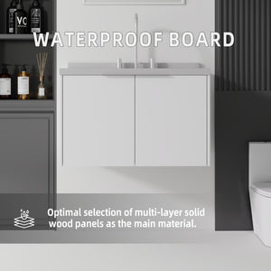 English Elm 30 Inch Floating Bathroom Vanity with Marble Top Undermount Sink and Soft Close Door White Granite White B2775S00127
