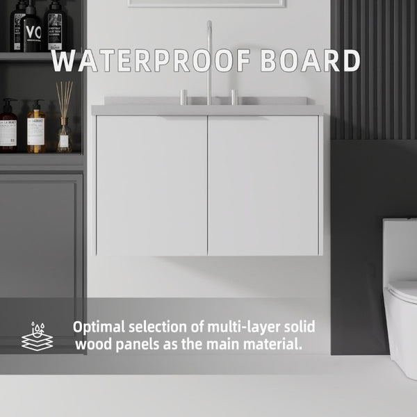 English Elm 30 Inch Floating Bathroom Vanity with Marble Top Undermount Sink and Soft Close Door White Granite White B2775S00127