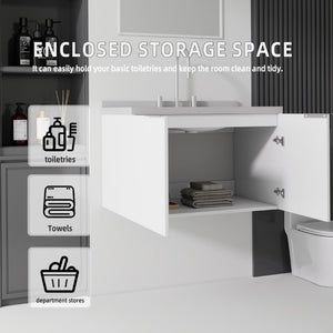 English Elm 30 Inch Floating Bathroom Vanity with Marble Top Undermount Sink and Soft Close Door White Granite White B2775S00127
