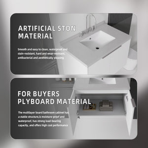 English Elm 30 Inch Floating Bathroom Vanity with Marble Top Undermount Sink and Soft Close Door White Granite White B2775S00127