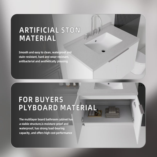 English Elm 30 Inch Floating Bathroom Vanity with Marble Top Undermount Sink and Soft Close Door White Granite White B2775S00127