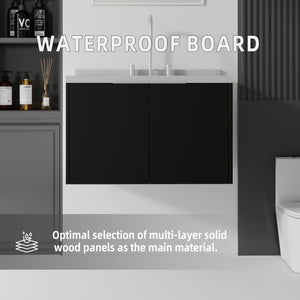 English Elm 30 Inch Floating Bathroom Vanity with Marble Top Undermount Sink and Soft Close Door Black Granite White B2775S00128