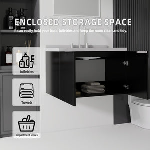 English Elm 30 Inch Floating Bathroom Vanity with Marble Top Undermount Sink and Soft Close Door Black Granite White B2775S00128