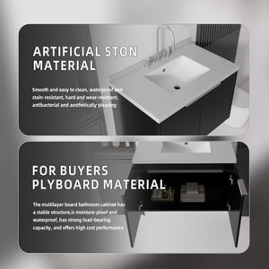 English Elm 30 Inch Floating Bathroom Vanity with Marble Top Undermount Sink and Soft Close Door Black Granite White B2775S00128