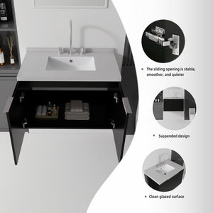English Elm 30 Inch Floating Bathroom Vanity with Marble Top Undermount Sink and Soft Close Door Black Granite White B2775S00128
