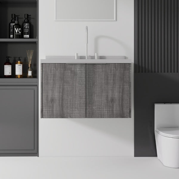 English Elm 30 Inch Floating Bathroom Vanity with Marble Top Undermount Sink and Soft Close Door Grey Granite White - B B2775S00129