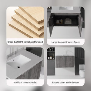 English Elm 30 Inch Floating Bathroom Vanity with Marble Top Undermount Sink and Soft Close Door Grey Granite White - B B2775S00129