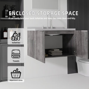 English Elm 30 Inch Floating Bathroom Vanity with Marble Top Undermount Sink and Soft Close Door Grey Granite White - B B2775S00129