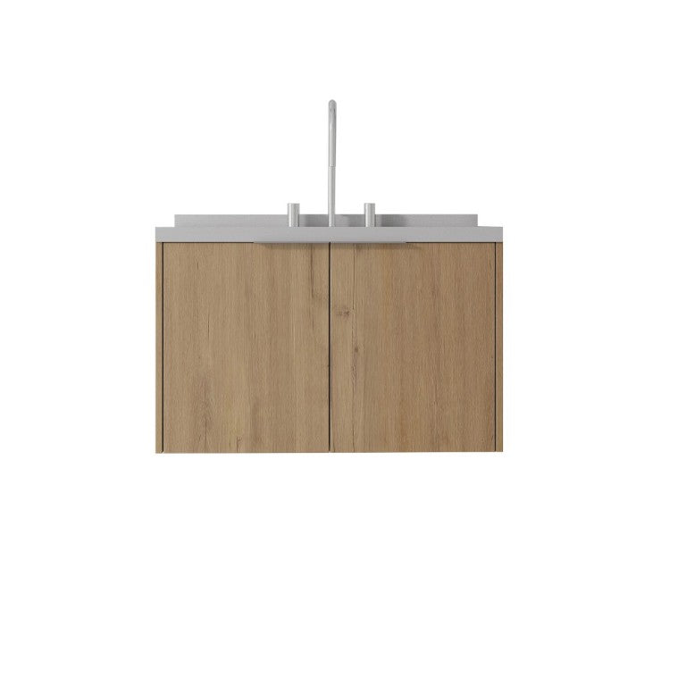 English Elm 30 Inch Floating Bathroom Vanity with Marble Top Undermount Sink and Soft Close Door Oak Granite White - B B2775S00130