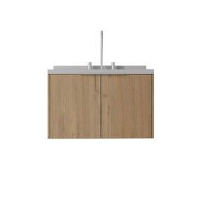 English Elm 30 Inch Floating Bathroom Vanity with Marble Top Undermount Sink and Soft Close Door Oak Granite White - B B2775S00130