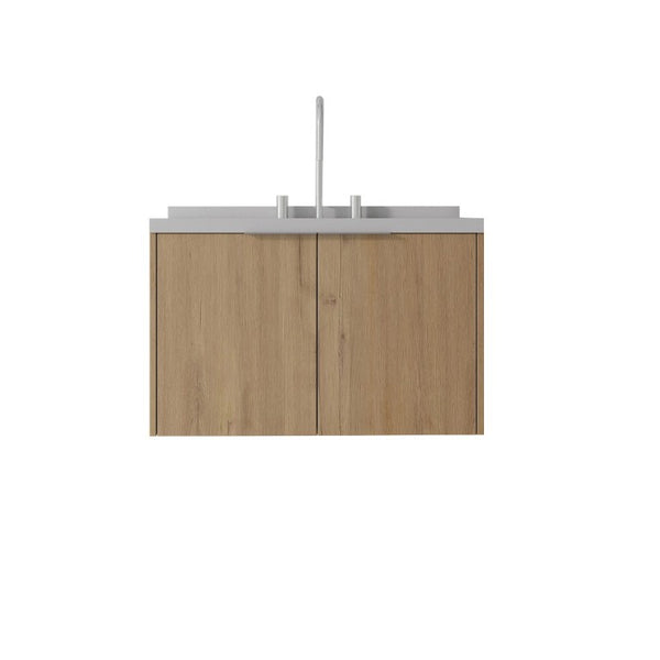 English Elm 30 Inch Floating Bathroom Vanity with Marble Top Undermount Sink and Soft Close Door Oak Granite White - B B2775S00130