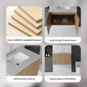 English Elm 30 Inch Floating Bathroom Vanity with Marble Top Undermount Sink and Soft Close Door Oak Granite White - B B2775S00130